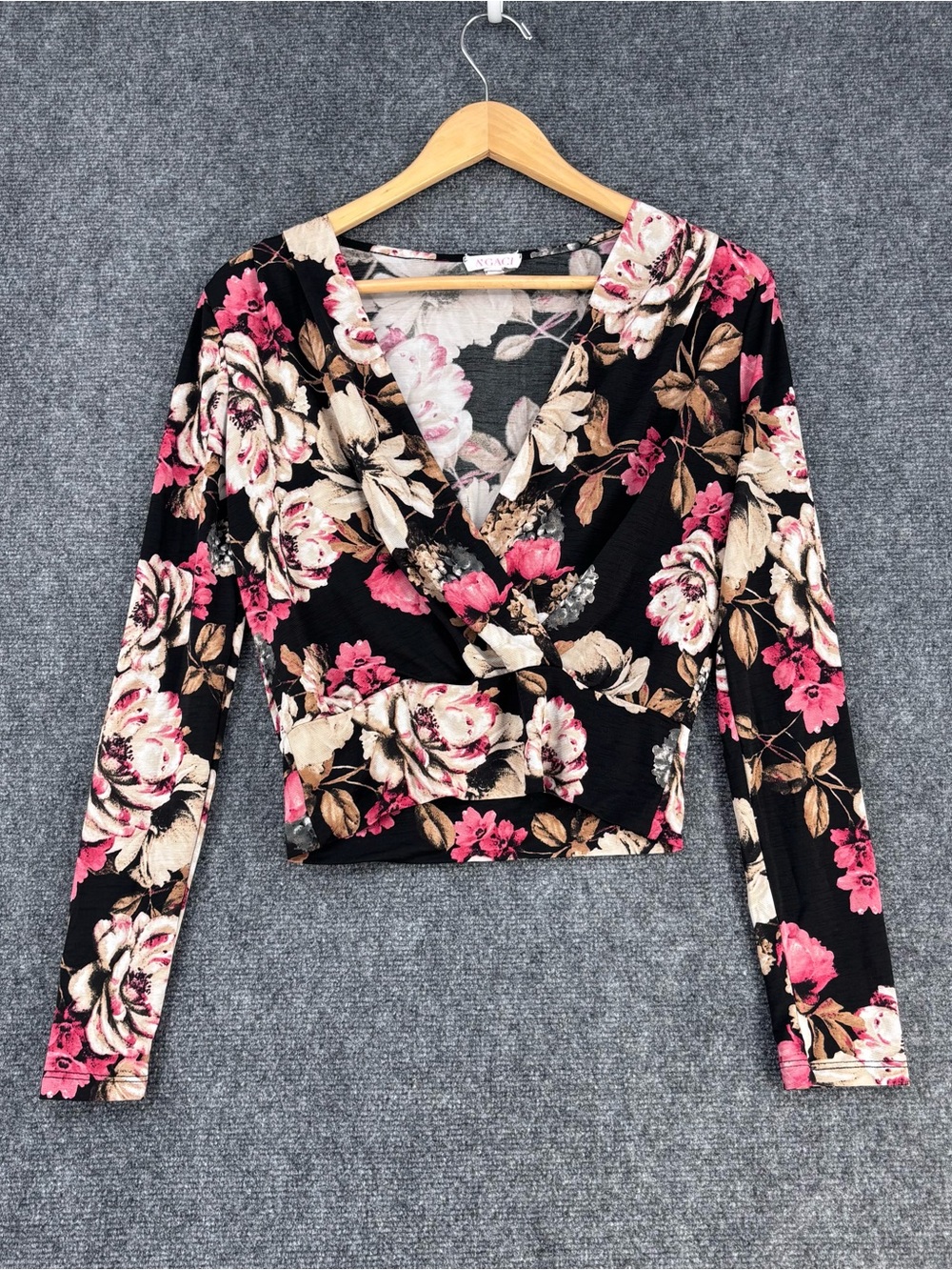 A’gaci Y2K Dark Romantic Floral Faux Wrap Long Sleeve Top Women’s M Made In USA